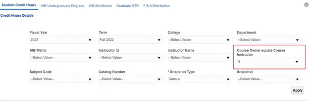 Credit hour details example.