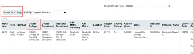 Instructor and college course example